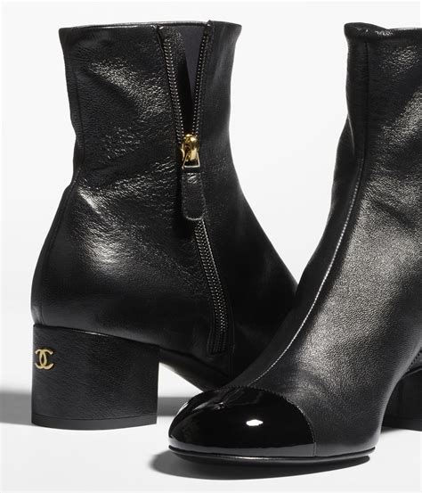 chanel short boots lambskin black|Short Boots Stretch Lambskin & Patent Calfskin Black.